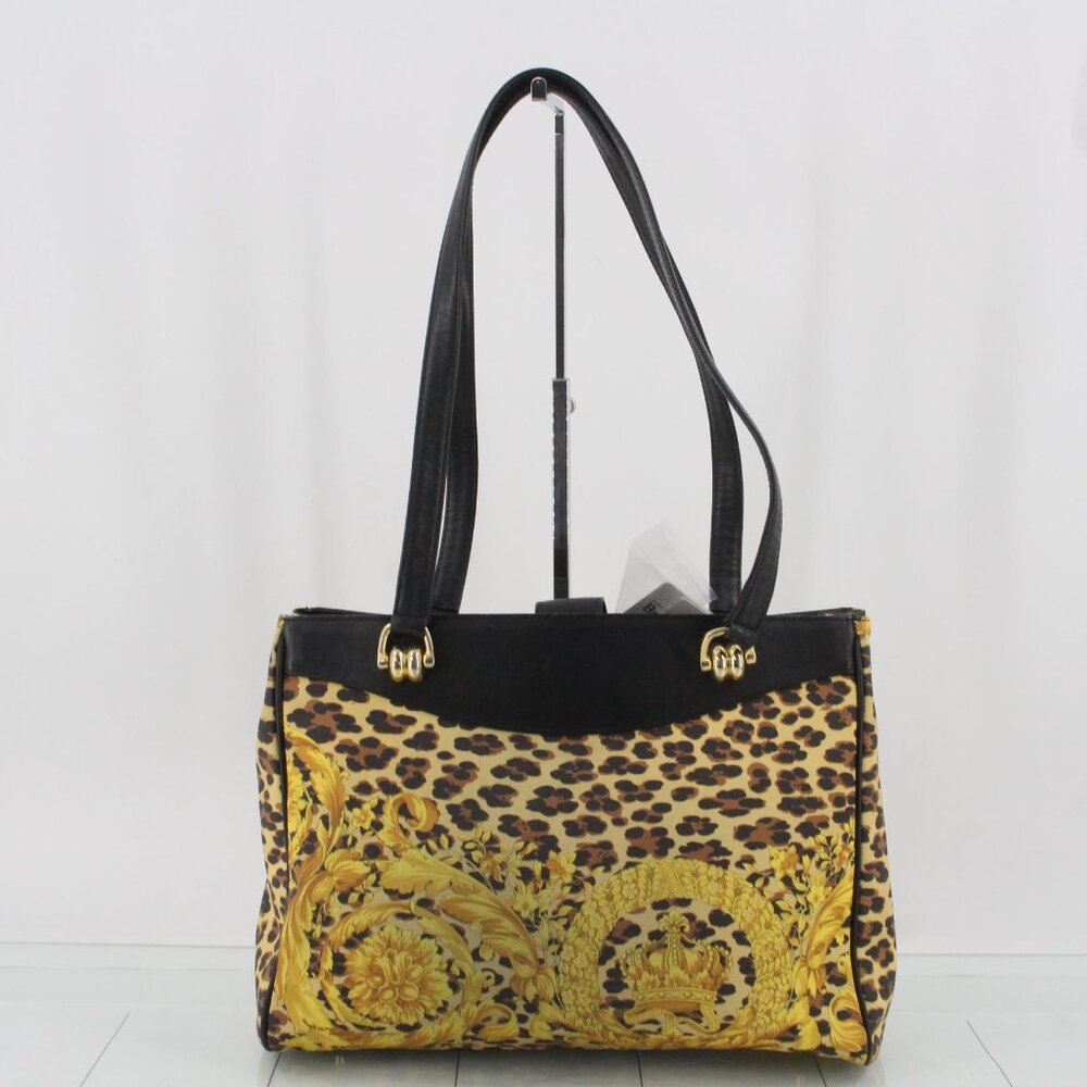 Gianni Versace Leopard Print PVC and Leather Tote Bag - Picture 2 of 10